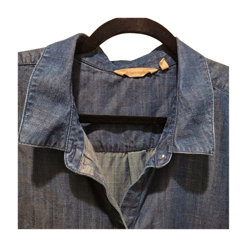 Soft Surroundings Blue Chambray Denim Drop Shoulder Shirt Dress Sz L - Picture 5 of 7